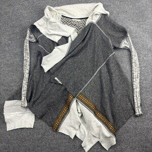 Scrapbook Sweater Womens Small Gray Asymmetrical Open Front Hooded Boho